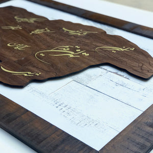 Tehran Map with Persian calligraphy on walnut wood - framed