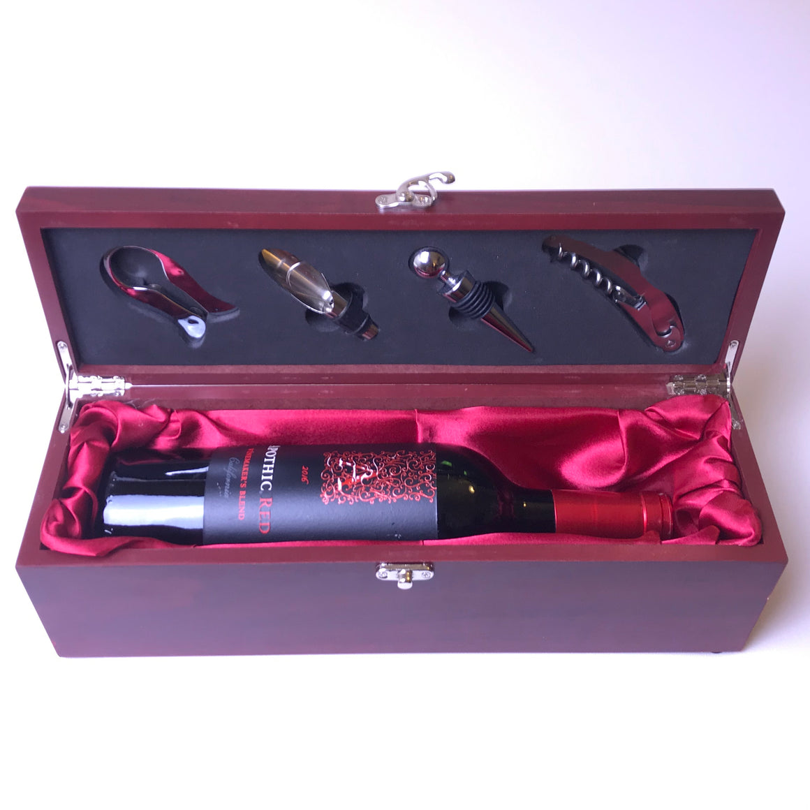 Wine box with tools- Rumi poem - Persian Calligraphy Valentine gift- Rosewood Finish